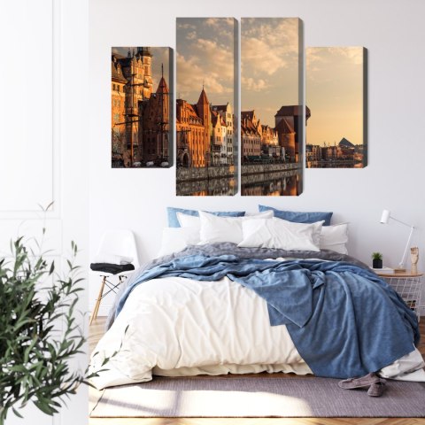 Obraz Wieloczęściowy Port Gdańsk O Zachodzie Słońca Canvas 80x60 LBS-2718-C80-60_2X20-60_2X20-40
