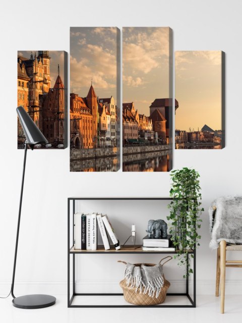 Obraz Wieloczęściowy Port Gdańsk O Zachodzie Słońca Canvas Naturalny 80x60 LBS-2718-NC80-60_2X20-60_2X20-40