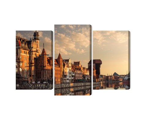 Obraz Wieloczęściowy Port Gdańsk O Zachodzie Słońca Canvas Naturalny 90x60 LBS-2717-NC90-60_1X30-60_2X30-45