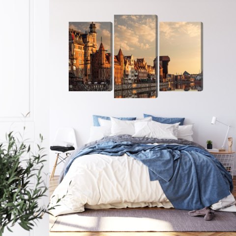 Obraz Wieloczęściowy Port Gdańsk O Zachodzie Słońca Canvas Naturalny 90x60 LBS-2717-NC90-60_1X30-60_2X30-45