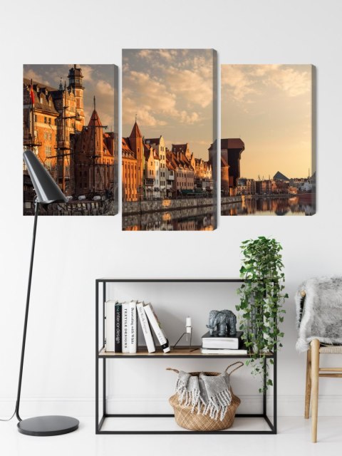 Obraz Wieloczęściowy Port Gdańsk O Zachodzie Słońca Canvas Naturalny 90x60 LBS-2717-NC90-60_1X30-60_2X30-45
