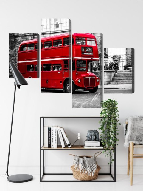 Obraz Wieloczęściowy Autobus Piętrowy W Londynie Canvas 120x75 LBS-2191-C120-75_2X30-75_2X30-45
