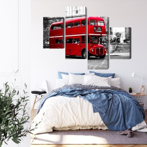 Obraz Wieloczęściowy Autobus Piętrowy W Londynie Canvas Naturalny 80x50 LBS-2191-NC80-50_2X20-50_2X20-30