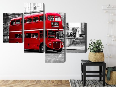 Obraz Wieloczęściowy Autobus Piętrowy W Londynie Canvas Naturalny 80x50 LBS-2191-NC80-50_2X20-50_2X20-30