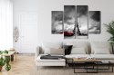 Obraz Wieloczęściowy Czarno-Biały Widok Na Wieżę Eiffla I Samochód Retro Canvas 80x60 LBS-2266-C80-60_2X20-60_2X20-40