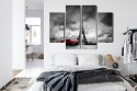 Obraz Wieloczęściowy Czarno-Biały Widok Na Wieżę Eiffla I Samochód Retro Canvas 80x60 LBS-2266-C80-60_2X20-60_2X20-40
