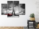 Obraz Wieloczęściowy Czarno-Biały Widok Na Wieżę Eiffla I Samochód Retro Canvas 80x60 LBS-2266-C80-60_2X20-60_2X20-40