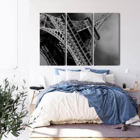 Obraz Wieloczęściowy Czarno-Biały Widok Na Wieżę Eiffla Od Dołu Canvas 120x80 LBS-2254-C120-80_3X40-80