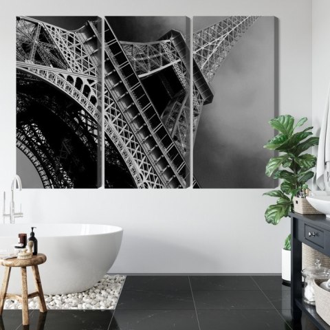 Obraz Wieloczęściowy Czarno-Biały Widok Na Wieżę Eiffla Od Dołu Canvas 120x80 LBS-2254-C120-80_3X40-80