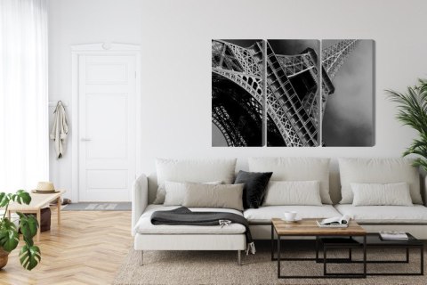 Obraz Wieloczęściowy Czarno-Biały Widok Na Wieżę Eiffla Od Dołu Canvas 120x80 LBS-2254-C120-80_3X40-80