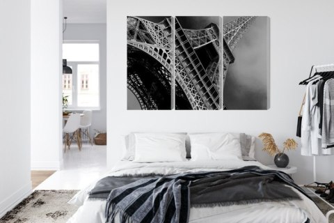 Obraz Wieloczęściowy Czarno-Biały Widok Na Wieżę Eiffla Od Dołu Canvas 120x80 LBS-2254-C120-80_3X40-80