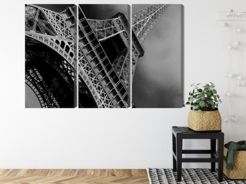 Obraz Wieloczęściowy Czarno-Biały Widok Na Wieżę Eiffla Od Dołu Canvas 120x80 LBS-2254-C120-80_3X40-80