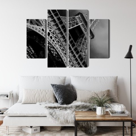Obraz Wieloczęściowy Czarno-Biały Widok Na Wieżę Eiffla Od Dołu Canvas 80x60 LBS-2256-C80-60_2X20-60_2X20-40
