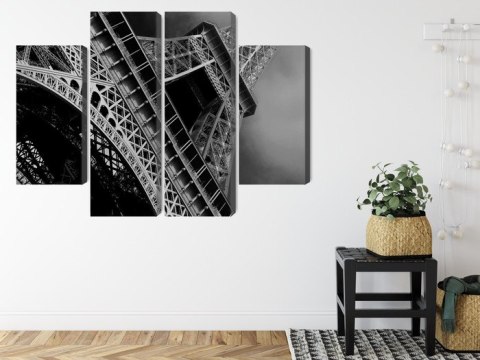 Obraz Wieloczęściowy Czarno-Biały Widok Na Wieżę Eiffla Od Dołu Canvas 80x60 LBS-2256-C80-60_2X20-60_2X20-40