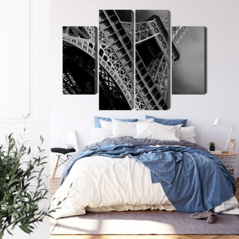 Obraz Wieloczęściowy Czarno-Biały Widok Na Wieżę Eiffla Od Dołu Canvas Naturalny 80x60 LBS-2256-NC80-60_2X20-60_2X20-40