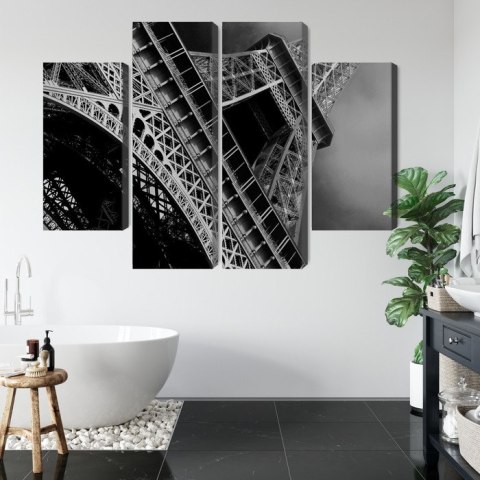 Obraz Wieloczęściowy Czarno-Biały Widok Na Wieżę Eiffla Od Dołu Canvas Naturalny 80x60 LBS-2256-NC80-60_2X20-60_2X20-40