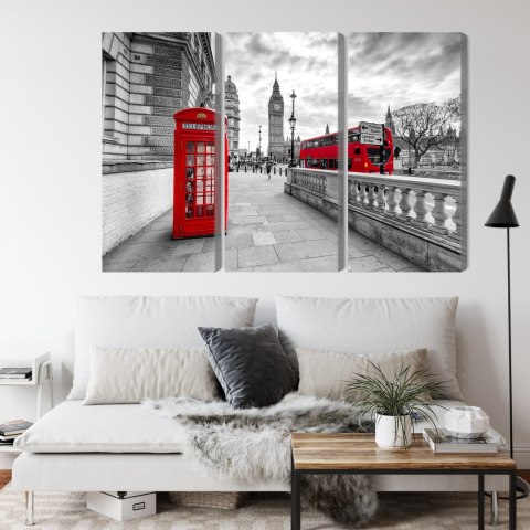 Obraz Wieloczęściowy Czerwona Budka Telefoniczna W Londynie I Big Ben Canvas 120x80 LBS-2193-C120-80_3X40-80