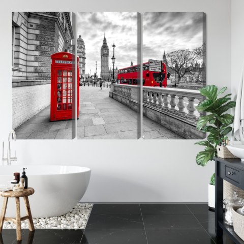 Obraz Wieloczęściowy Czerwona Budka Telefoniczna W Londynie I Big Ben Canvas 120x80 LBS-2193-C120-80_3X40-80