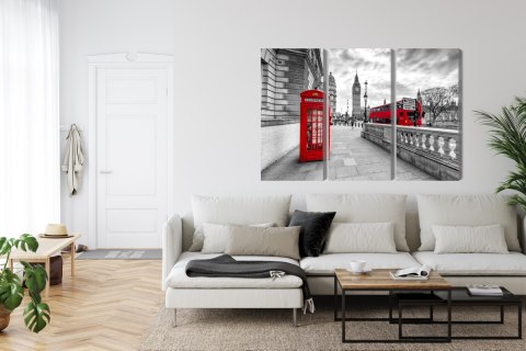 Obraz Wieloczęściowy Czerwona Budka Telefoniczna W Londynie I Big Ben Canvas 120x80 LBS-2193-C120-80_3X40-80