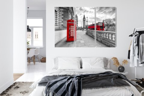 Obraz Wieloczęściowy Czerwona Budka Telefoniczna W Londynie I Big Ben Canvas 120x80 LBS-2193-C120-80_3X40-80