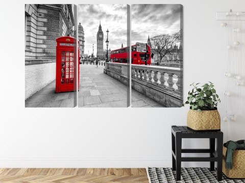 Obraz Wieloczęściowy Czerwona Budka Telefoniczna W Londynie I Big Ben Canvas 120x80 LBS-2193-C120-80_3X40-80