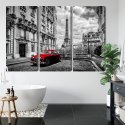 Obraz Wieloczęściowy Czerwony Samochód Retro Na Tle Wieży Eiffla Canvas 120x80 LBS-2259-C120-80_3X40-80