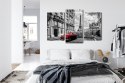 Obraz Wieloczęściowy Czerwony Samochód Retro Na Tle Wieży Eiffla Canvas 120x80 LBS-2260-C120-80_1X40-80_2X40-60