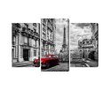Obraz Wieloczęściowy Czerwony Samochód Retro Na Tle Wieży Eiffla Canvas Naturalny 90x60 LBS-2260-NC90-60_1X30-60_2X30-45
