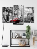 Obraz Wieloczęściowy Czerwony Samochód Retro Na Tle Wieży Eiffla Canvas Naturalny 90x60 LBS-2260-NC90-60_1X30-60_2X30-45