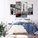 Obraz Wieloczęściowy Czerwony Samochód W Stylu Retro Na Tle Wieży Eiffla Canvas 80x60 LBS-2261-C80-60_2X20-60_2X20-40