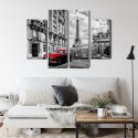 Obraz Wieloczęściowy Czerwony Samochód W Stylu Retro Na Tle Wieży Eiffla Canvas 80x60 LBS-2261-C80-60_2X20-60_2X20-40
