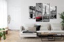 Obraz Wieloczęściowy Czerwony Samochód W Stylu Retro Na Tle Wieży Eiffla Canvas 80x60 LBS-2261-C80-60_2X20-60_2X20-40