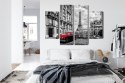 Obraz Wieloczęściowy Czerwony Samochód W Stylu Retro Na Tle Wieży Eiffla Canvas 80x60 LBS-2261-C80-60_2X20-60_2X20-40