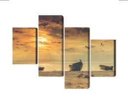 Obraz Wieloczęściowy Łodzie Na Plaży O Zachodzie Słońca Canvas 120x75 LBS-2247-C120-75_2X30-75_2X30-45