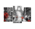 Obraz Wieloczęściowy Ludzie Z Czerwonymi Parasolami Na Ulicy Paryża Canvas 120x80 LBS-2291-C120-80_1X40-80_2X40-60