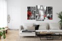Obraz Wieloczęściowy Ludzie Z Czerwonymi Parasolami Na Ulicy Paryża Canvas 120x80 LBS-2291-C120-80_1X40-80_2X40-60