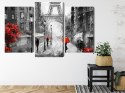 Obraz Wieloczęściowy Ludzie Z Czerwonymi Parasolami Na Ulicy Paryża Canvas 120x80 LBS-2291-C120-80_1X40-80_2X40-60