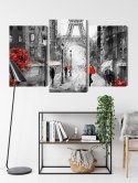 Obraz Wieloczęściowy Ludzie Z Czerwonymi Parasolami Na Ulicy Paryża Canvas 120x80 LBS-2291-C120-80_1X40-80_2X40-60
