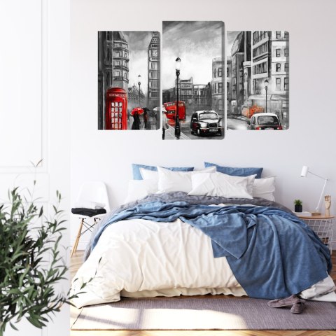 Obraz Wieloczęściowy Widok Ulicy Londynu Canvas Naturalny 90x60 LBS-2180-NC90-60_1X30-60_2X30-45
