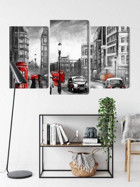 Obraz Wieloczęściowy Widok Ulicy Londynu Canvas Naturalny 90x60 LBS-2180-NC90-60_1X30-60_2X30-45