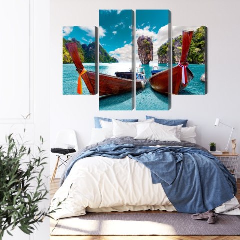Obraz Wieloczęściowy Łodzie Na Morzu Andamańskim W Tajlandii Canvas 80x60 LBS-2026-C80-60_2X20-60_2X20-40