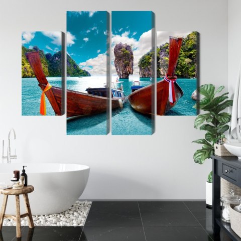 Obraz Wieloczęściowy Łodzie Na Morzu Andamańskim W Tajlandii Canvas 80x60 LBS-2026-C80-60_2X20-60_2X20-40