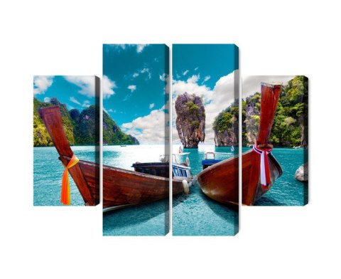 Obraz Wieloczęściowy Łodzie Na Morzu Andamańskim W Tajlandii Canvas Naturalny 80x60 LBS-2026-NC80-60_2X20-60_2X20-40