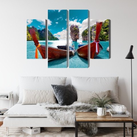 Obraz Wieloczęściowy Łodzie Na Morzu Andamańskim W Tajlandii Canvas Naturalny 80x60 LBS-2026-NC80-60_2X20-60_2X20-40