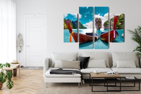 Obraz Wieloczęściowy Łodzie Na Morzu Andamańskim W Tajlandii Canvas Naturalny 80x60 LBS-2026-NC80-60_2X20-60_2X20-40