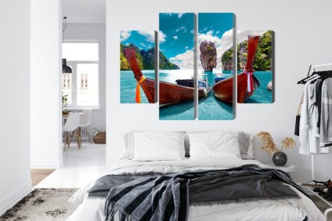 Obraz Wieloczęściowy Łodzie Na Morzu Andamańskim W Tajlandii Canvas Naturalny 80x60 LBS-2026-NC80-60_2X20-60_2X20-40