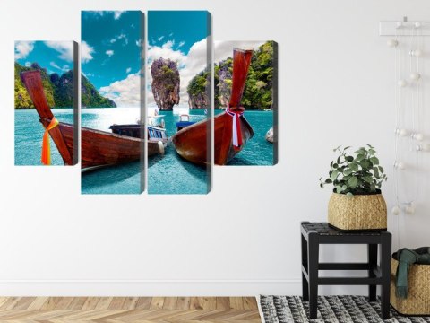Obraz Wieloczęściowy Łodzie Na Morzu Andamańskim W Tajlandii Canvas Naturalny 80x60 LBS-2026-NC80-60_2X20-60_2X20-40