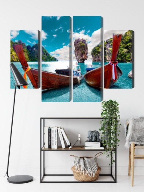 Obraz Wieloczęściowy Łodzie Na Morzu Andamańskim W Tajlandii Canvas Naturalny 80x60 LBS-2026-NC80-60_2X20-60_2X20-40