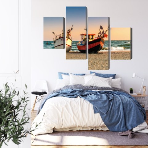 Obraz Wieloczęściowy Łodzie Rybackie Na Plaży Canvas 120x75 LBS-2162-C120-75_2X30-75_2X30-45