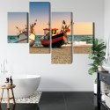 Obraz Wieloczęściowy Łodzie Rybackie Na Plaży Canvas 120x75 LBS-2162-C120-75_2X30-75_2X30-45